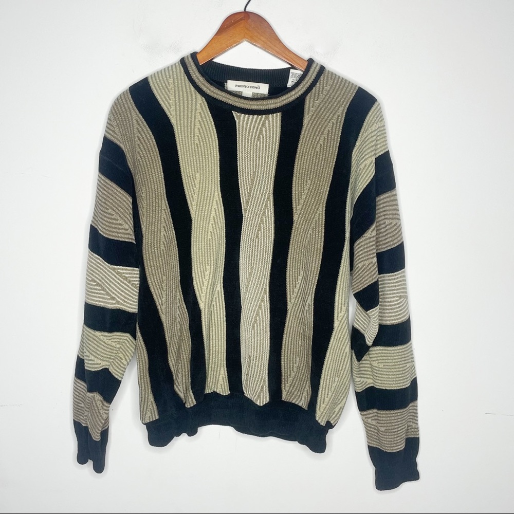 Pronto Uomo Sweater Tan Black Medium Men Cotton Acrylic Pullover - Picture 1 of 7